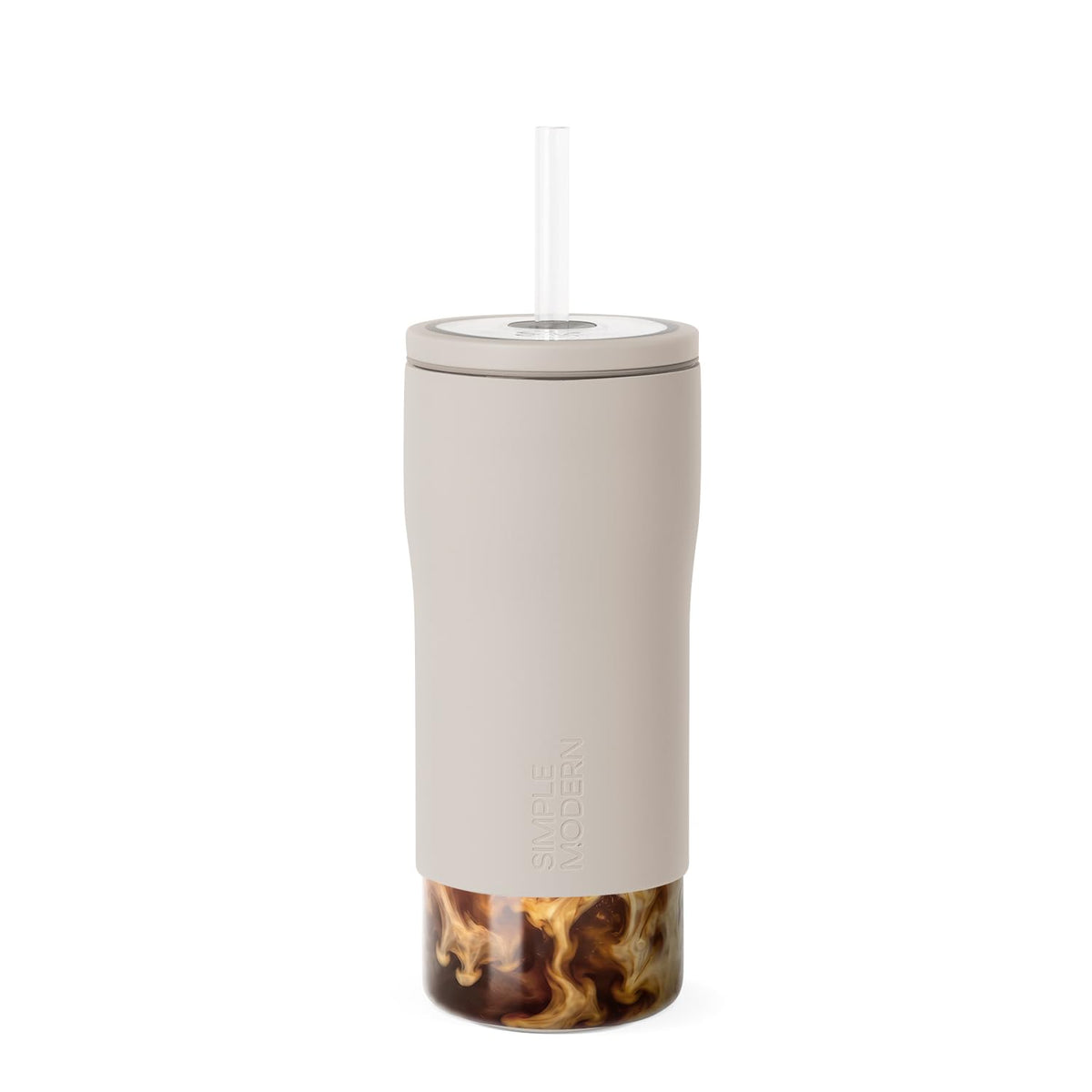 Glass Iced Coffee Cup with Straw Lid 20oz Beige B695