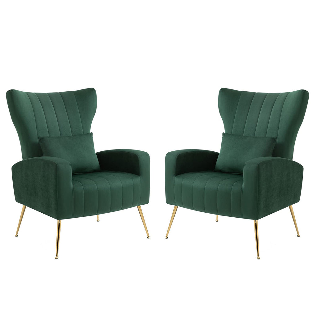 Green Velvet Accent Chairs Set of 2 with Lumbar Pillow T25486