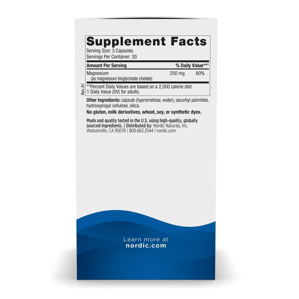 Magnesium Glycinate 250mg Vegetarian Capsules 90 Count J1824