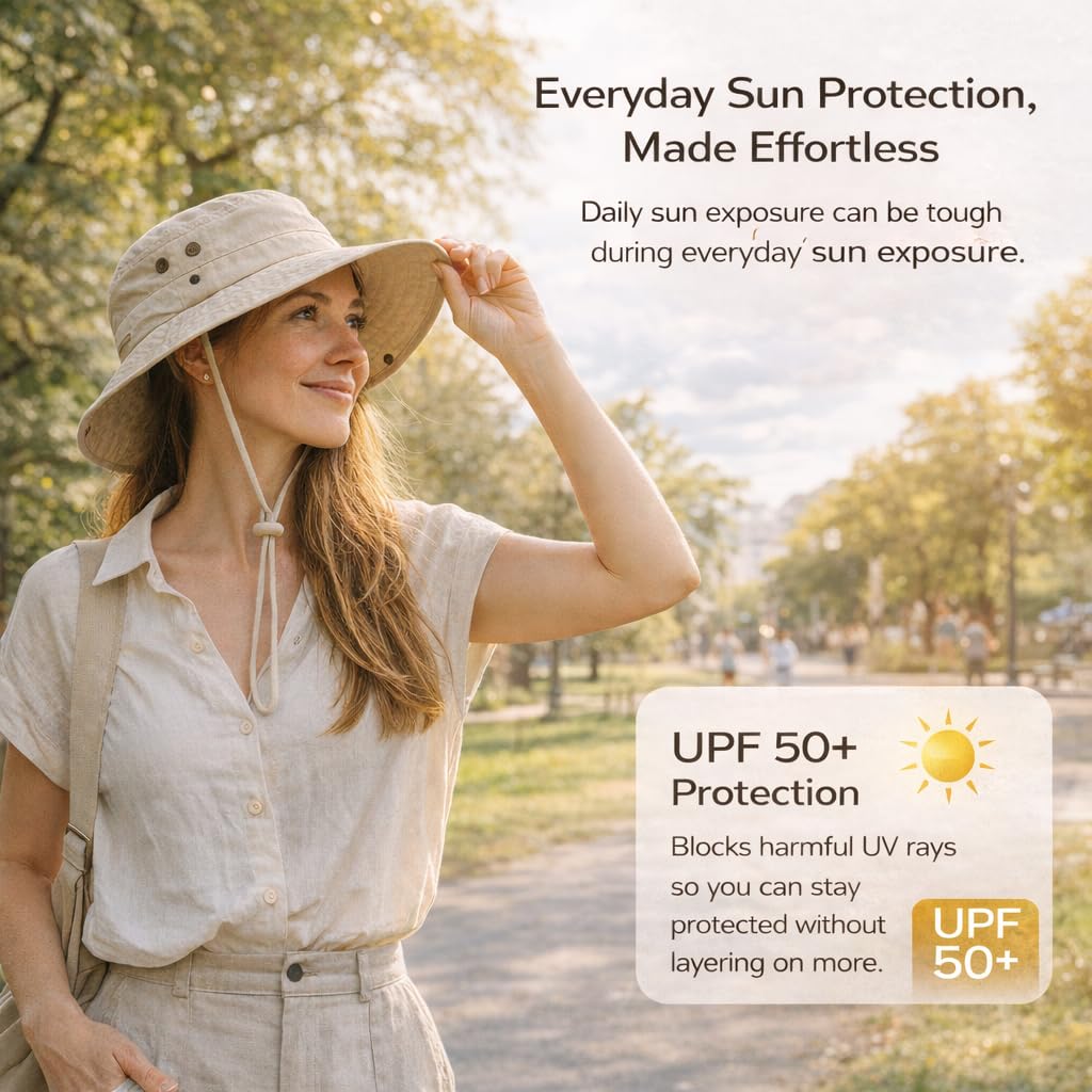 Ponytail Sun Hat Waterproof UPF 50+ Wide Brim I62939