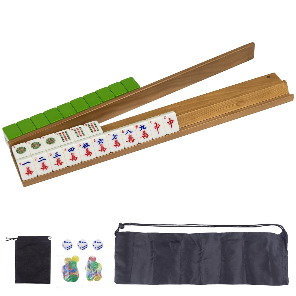 Wooden Mahjong Racks Set with Magnetic Pushers, 4 Racks & 4 Pushers B522