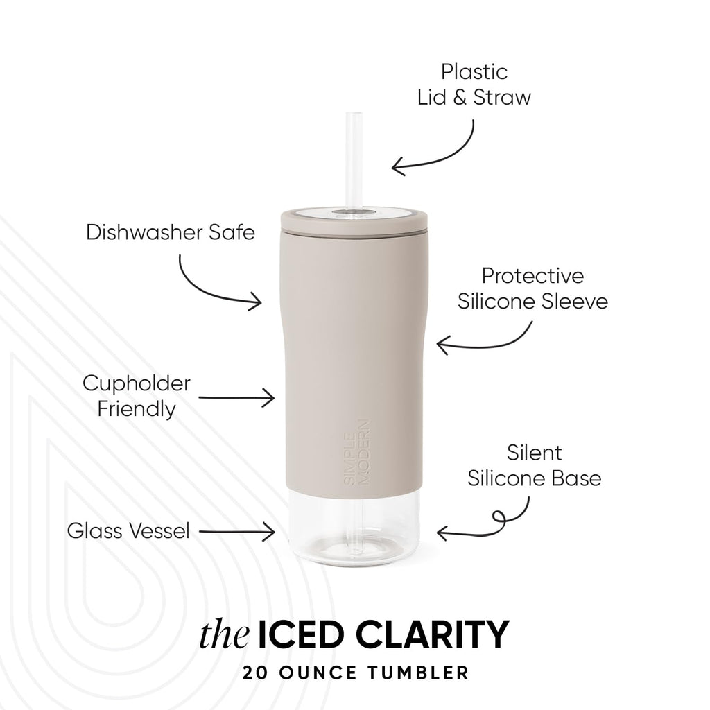 Glass Iced Coffee Cup with Straw Lid 20oz Beige B695