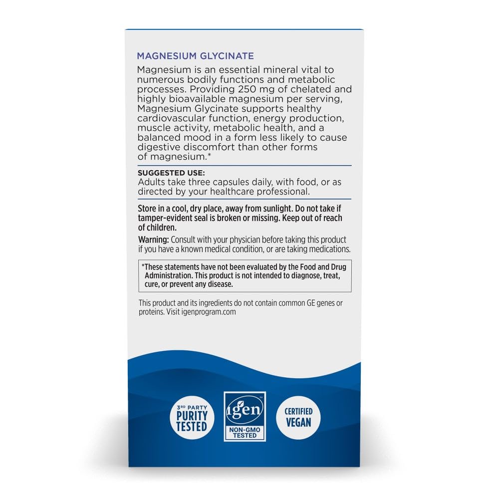Magnesium Glycinate 250mg Vegetarian Capsules 90 Count J1824