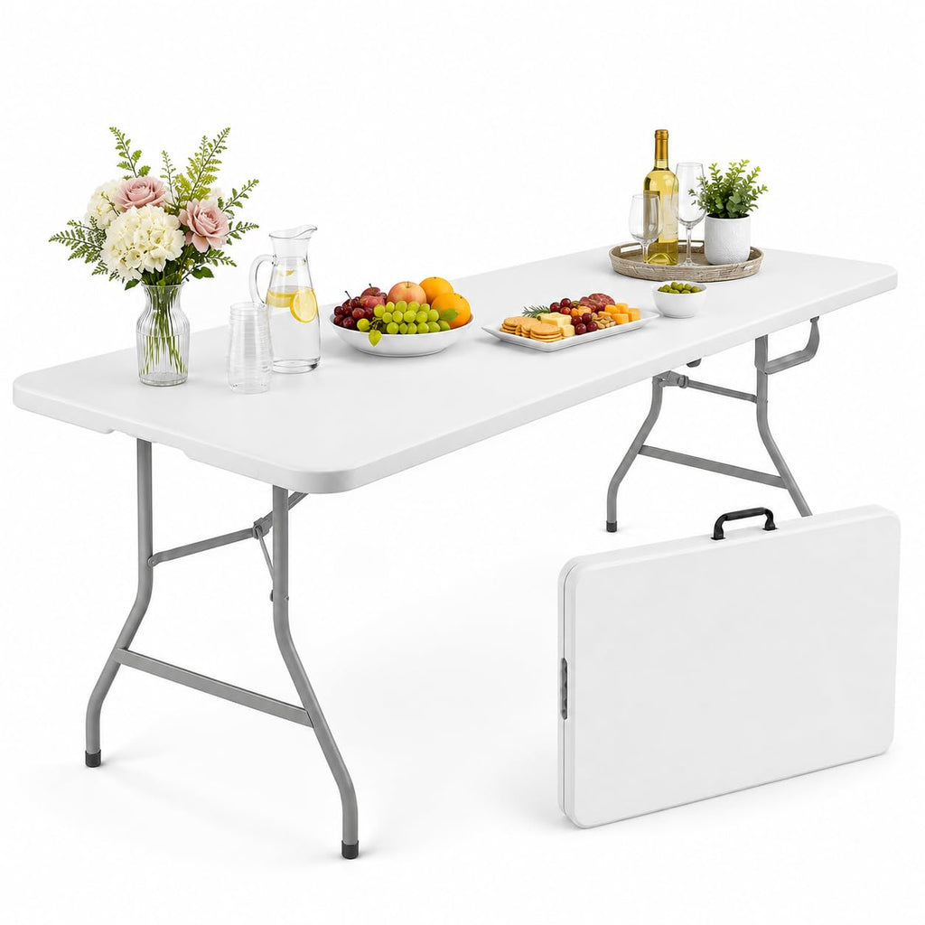 6FT Folding Plastic Utility Table with Carrying Handle, White G8252