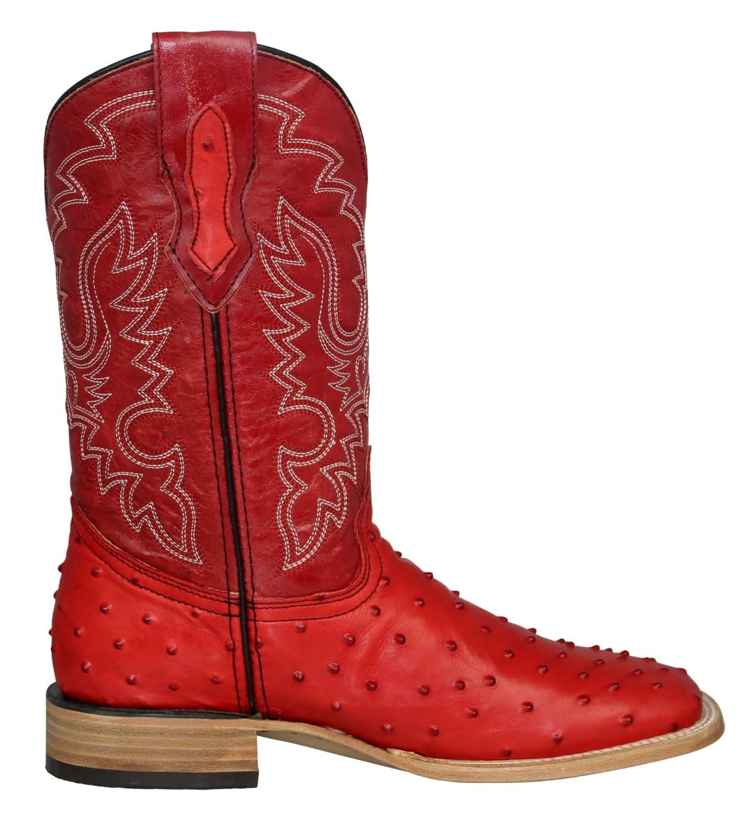 Red Ostrich Quill Print Leather Square Toe Western Cowboy Boots Q326177