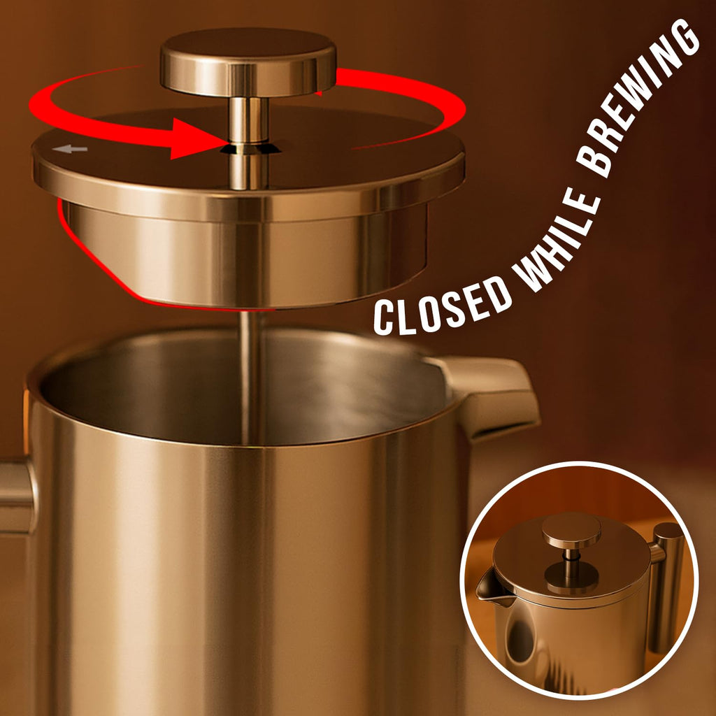 Stainless Steel French Press 1L Double Wall Insulated Coffee Maker O828