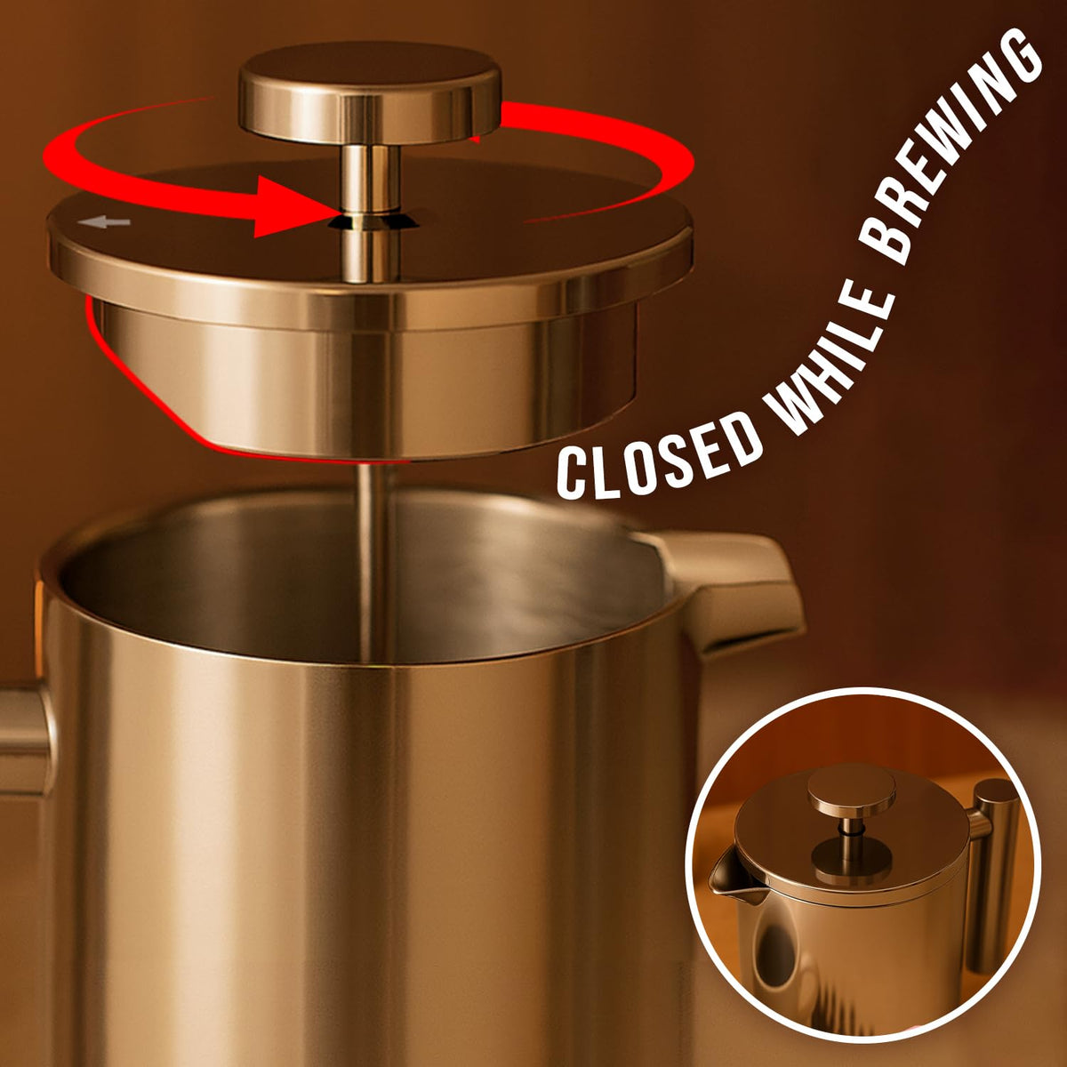 Stainless Steel French Press 1L Double Wall Insulated Coffee Maker O828