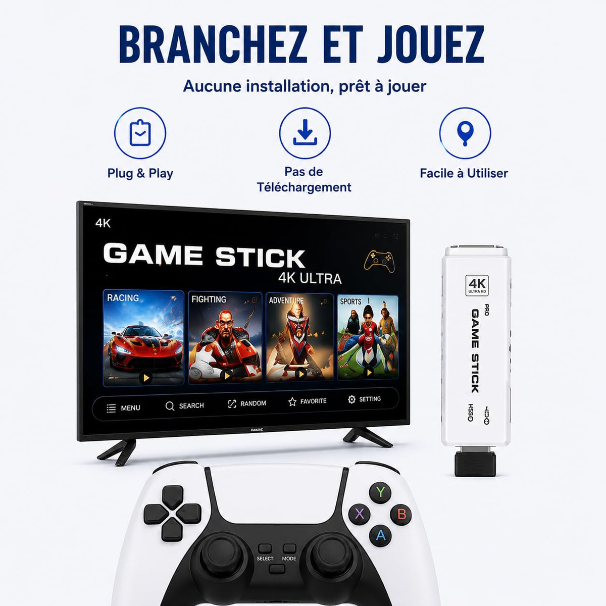 Wireless Retro Game Console 4K HDMI Stick with 2 Wireless Controllers D7611