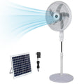 16" Oscillating Solar Floor Fan, Height Adjustable, 10000mah Battery, 3 Speeds, White H1463
