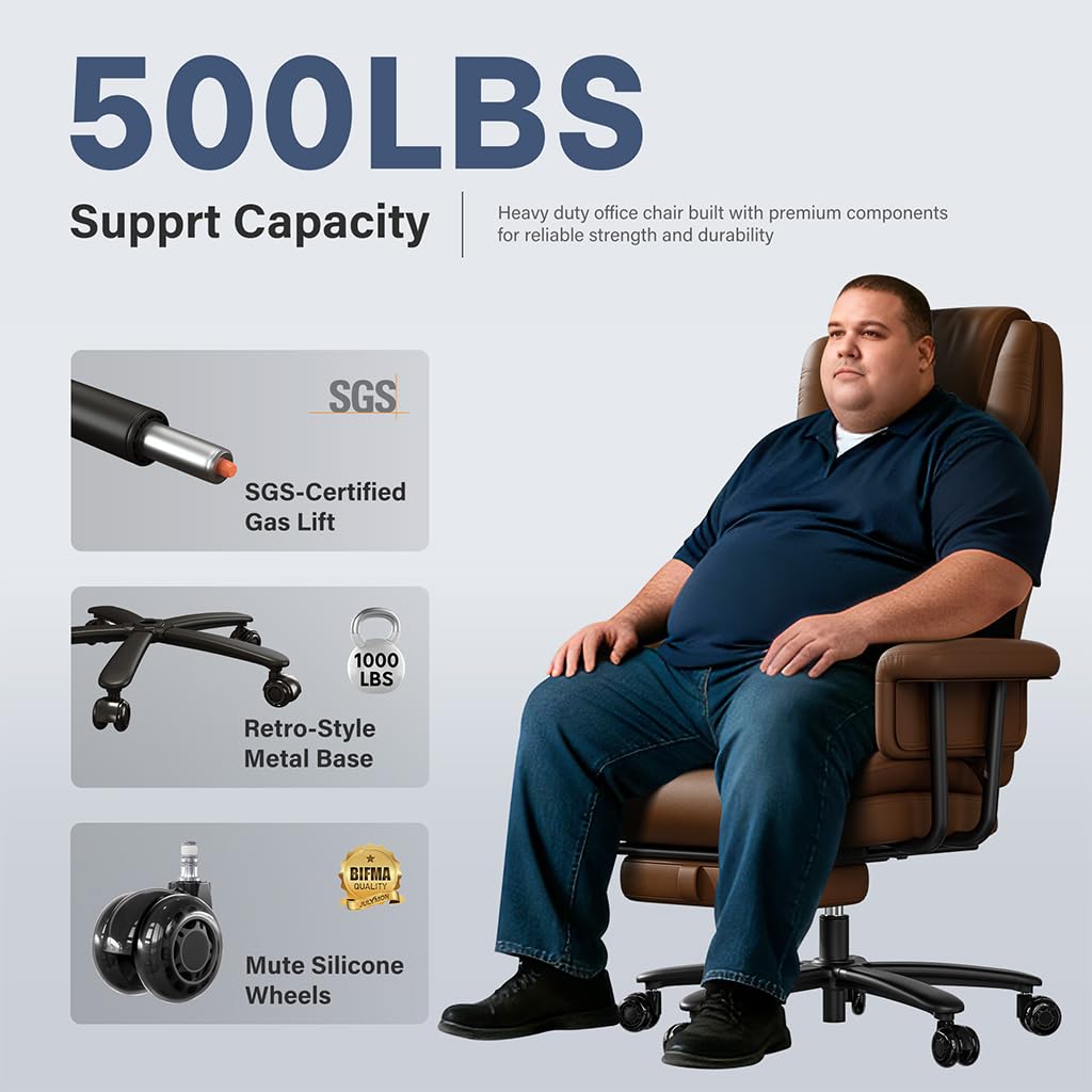 Big and Tall 500LBS Reclining Office Chair with Footrest X95553