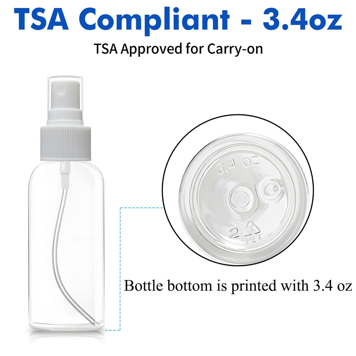 5 Pack 3.4 oz Clear Plastic Travel Spray Bottles with Labels Z9718