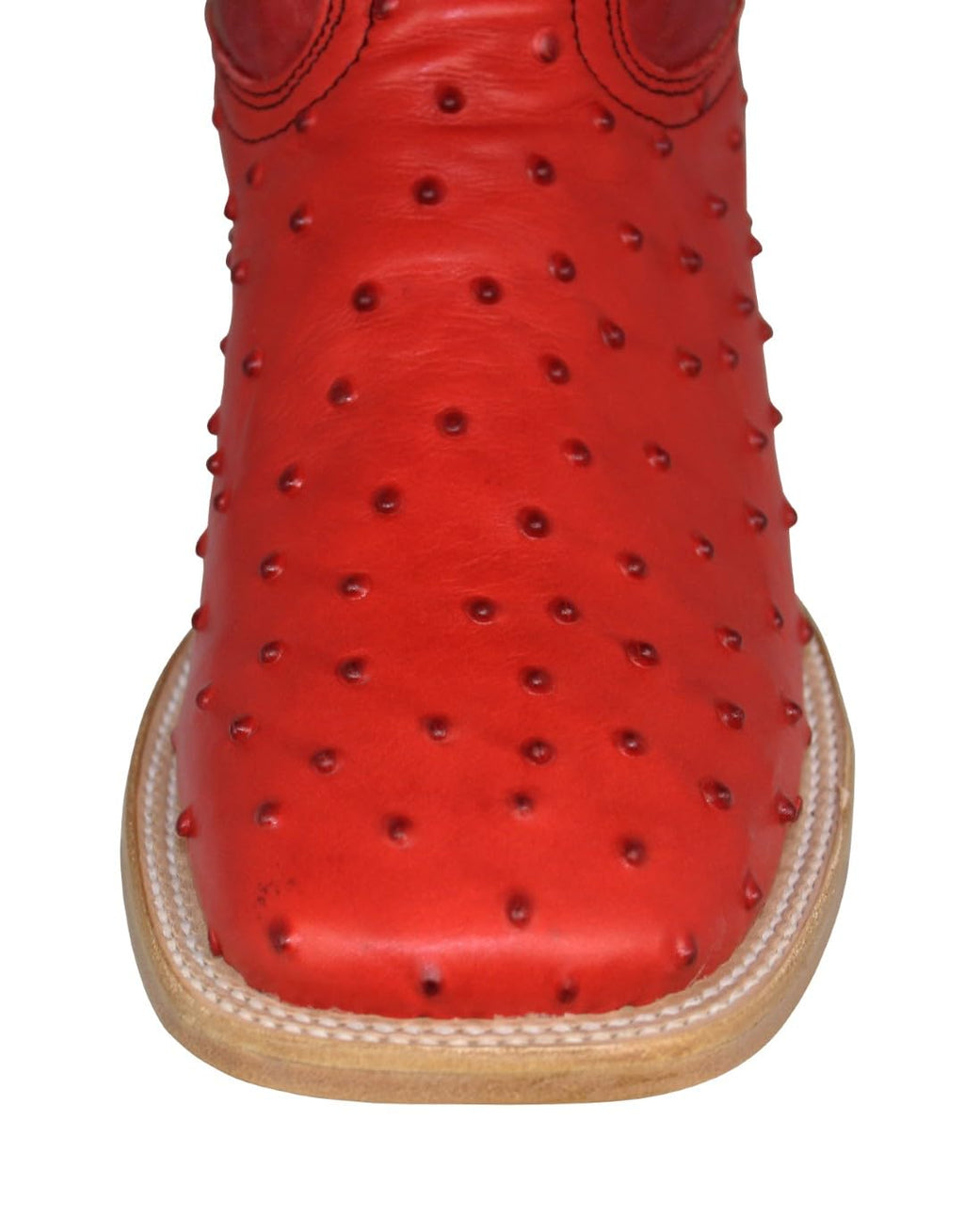 Red Ostrich Quill Print Leather Square Toe Western Cowboy Boots Q326177