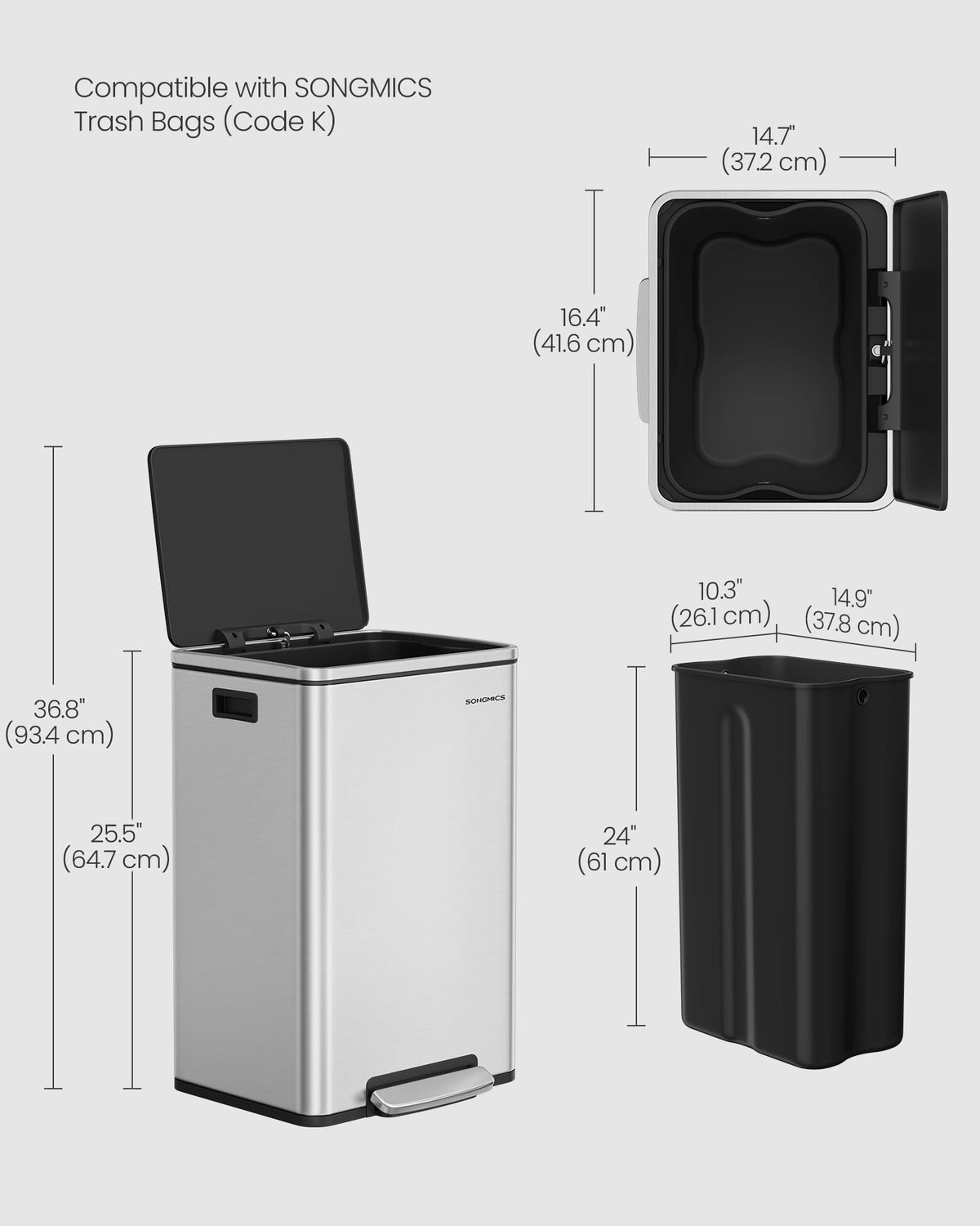 13 Gallon Stainless Steel Trash Can L352