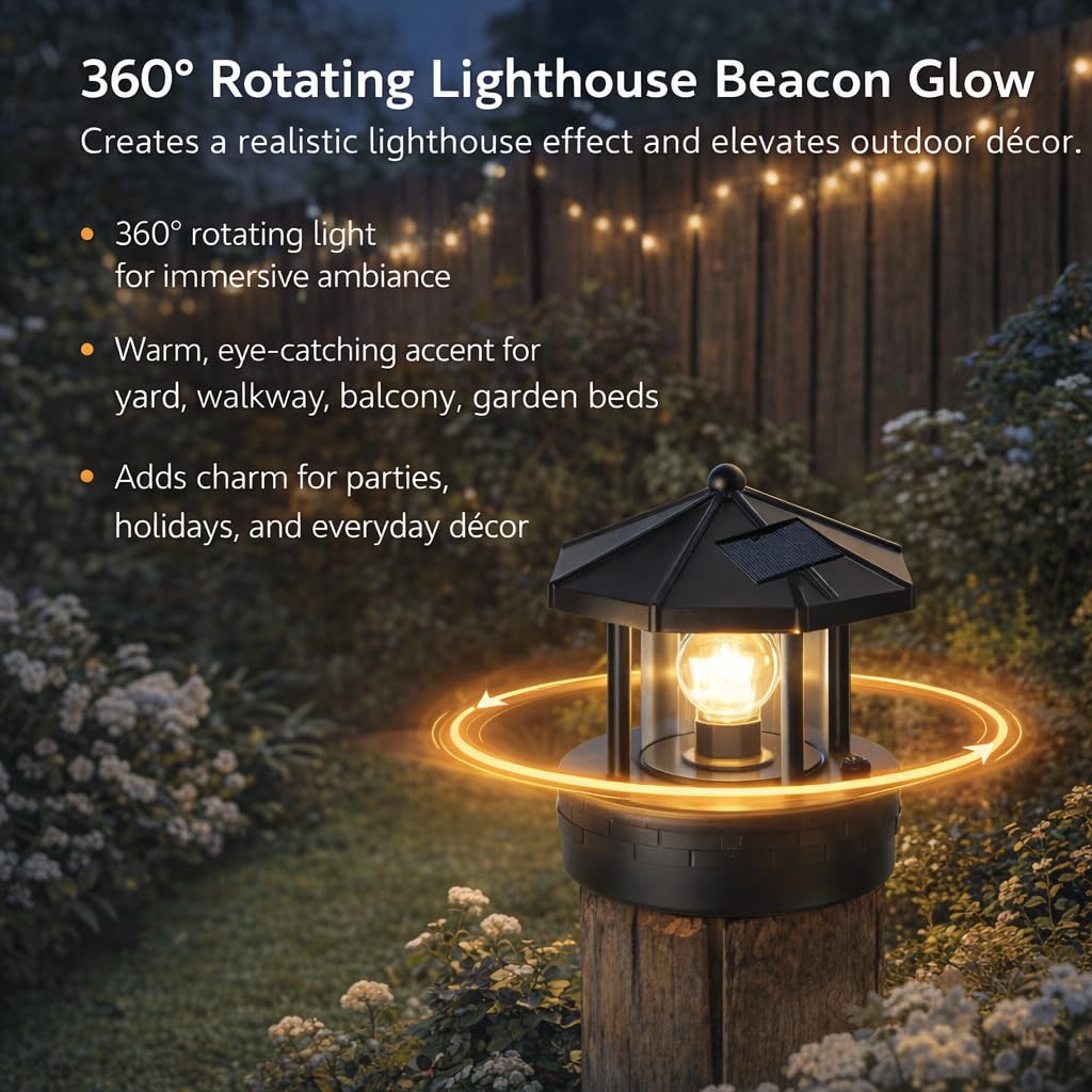 Solar Lighthouse Lamp with Rotating Beacon IP44 Waterproof LED Light G857514