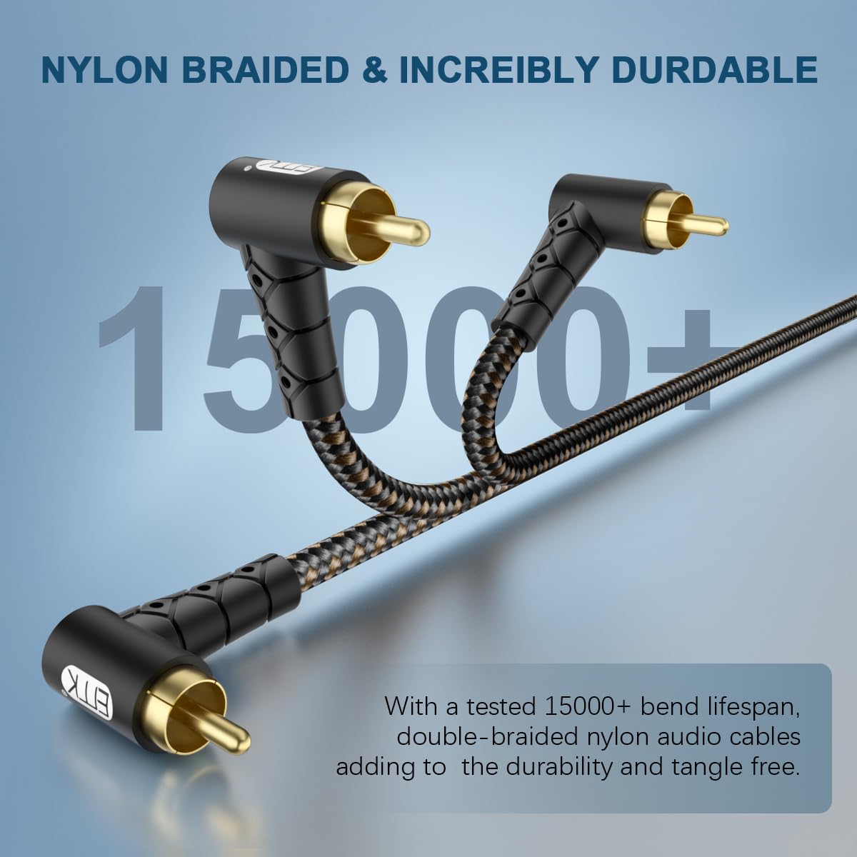 90 Degree RCA Subwoofer Cable 24K Gold-Plated Nylon Braided Double Shielded Black 10ft P549988