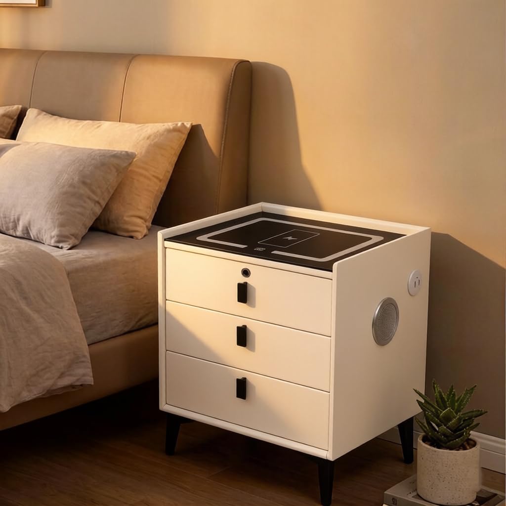 LED Nightstand with Charging Station and Drawers N723