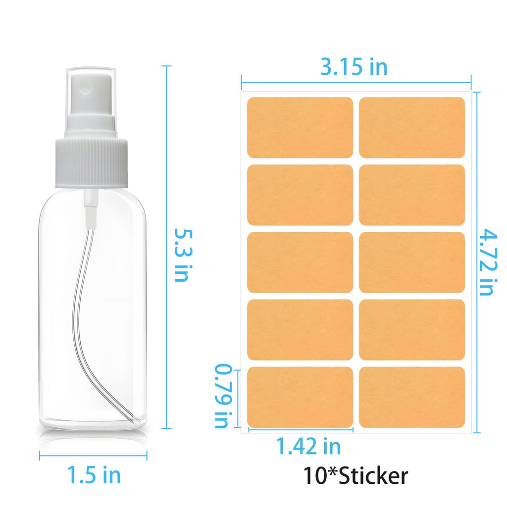 5 Pack 3.4 oz Clear Plastic Travel Spray Bottles with Labels Z9718