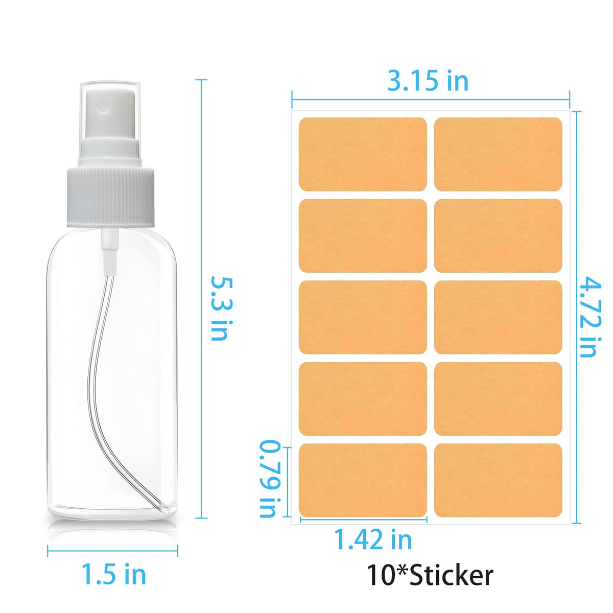 5 Pack 3.4 oz Clear Plastic Travel Spray Bottles with Labels Z9718