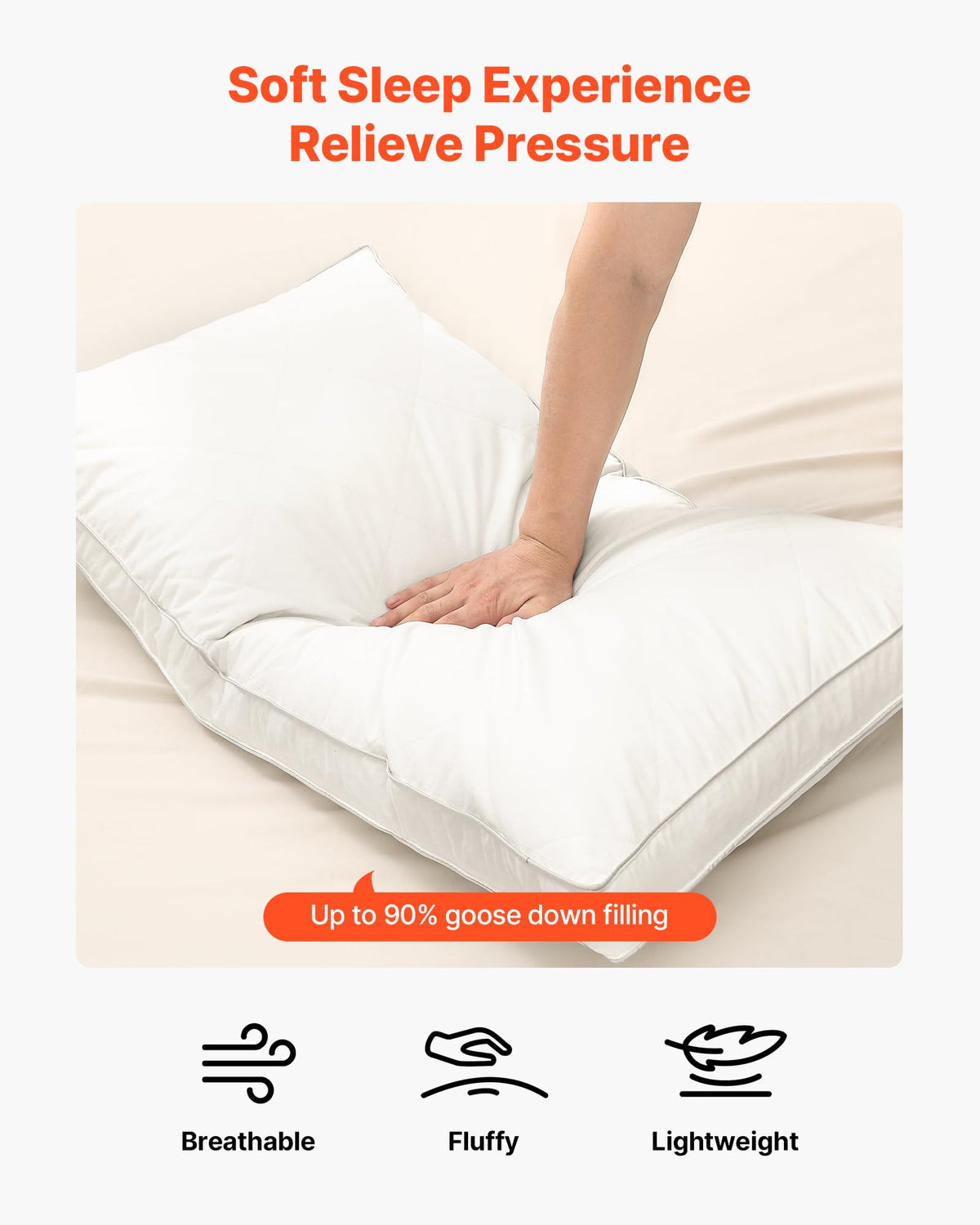 Queen Size White Set of 2 Bed Pillows R479