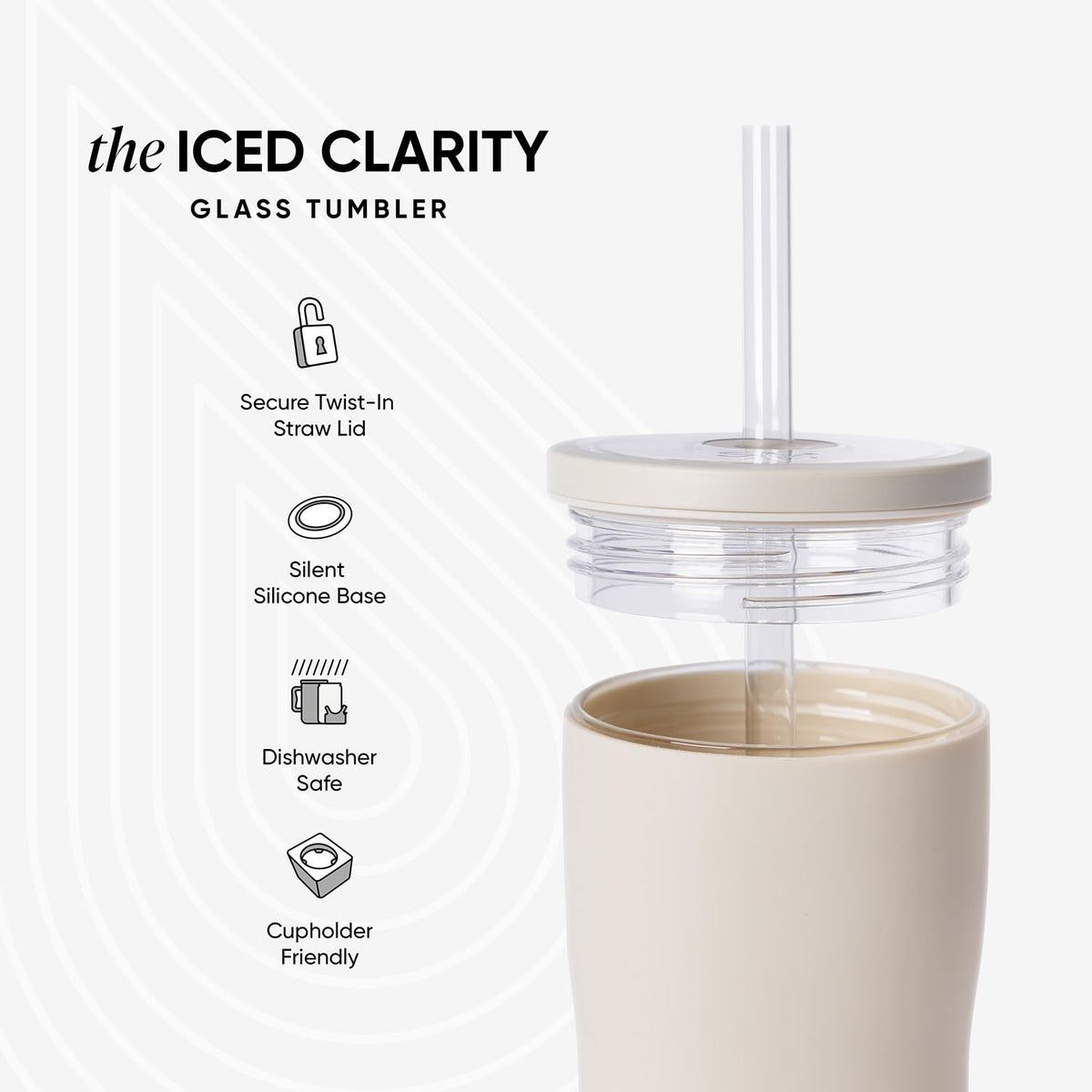 Glass Iced Coffee Cup with Straw Lid 20oz Beige B695