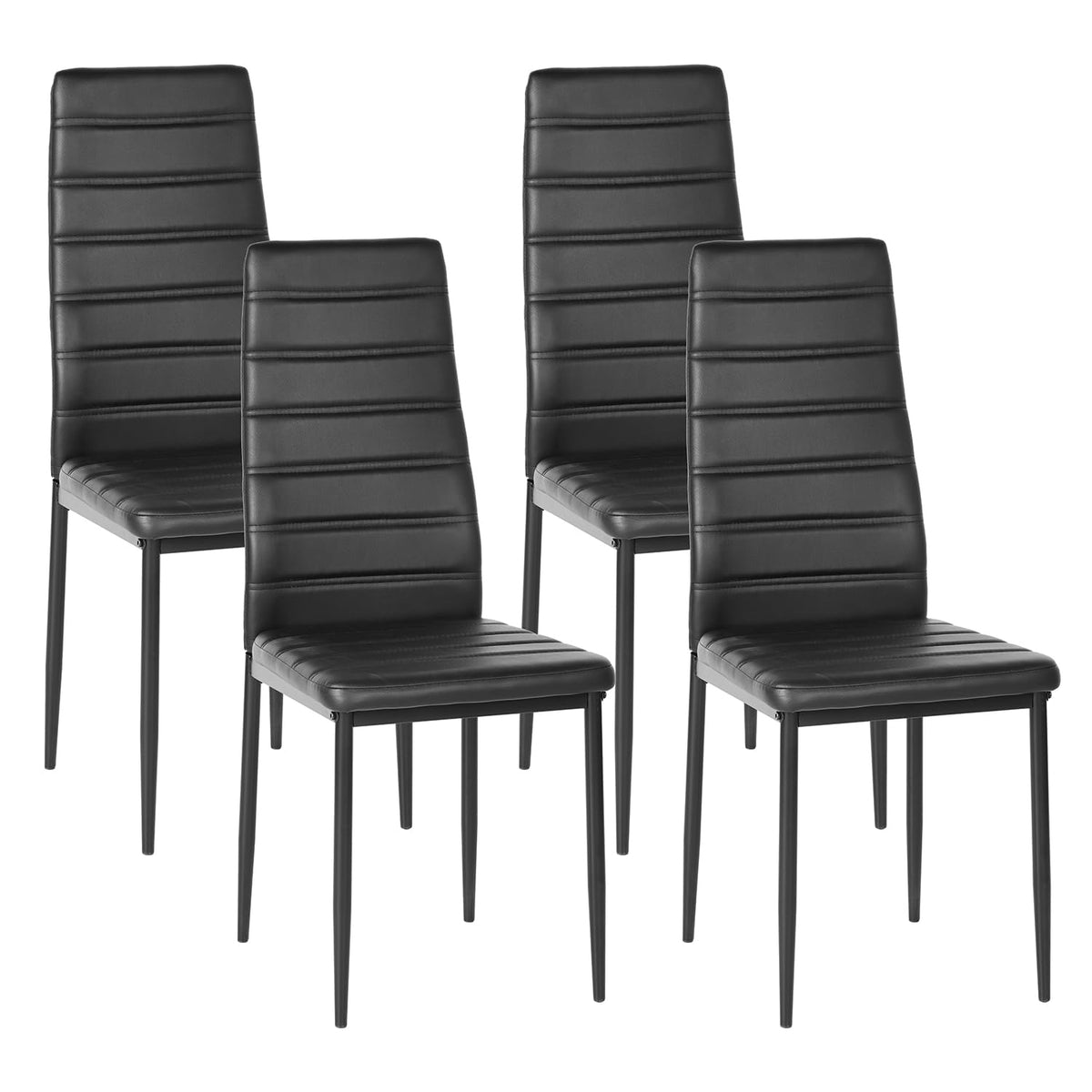 Black PU Dining Chairs Set of 4 Metal Legs I830