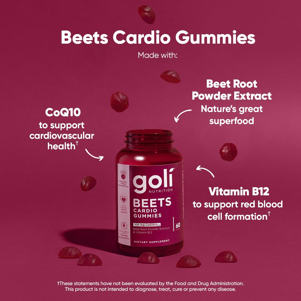 Beets Cardio Gummy 60 Count CoQ10 Beet Root Extract Vegan Gluten-Free Y657