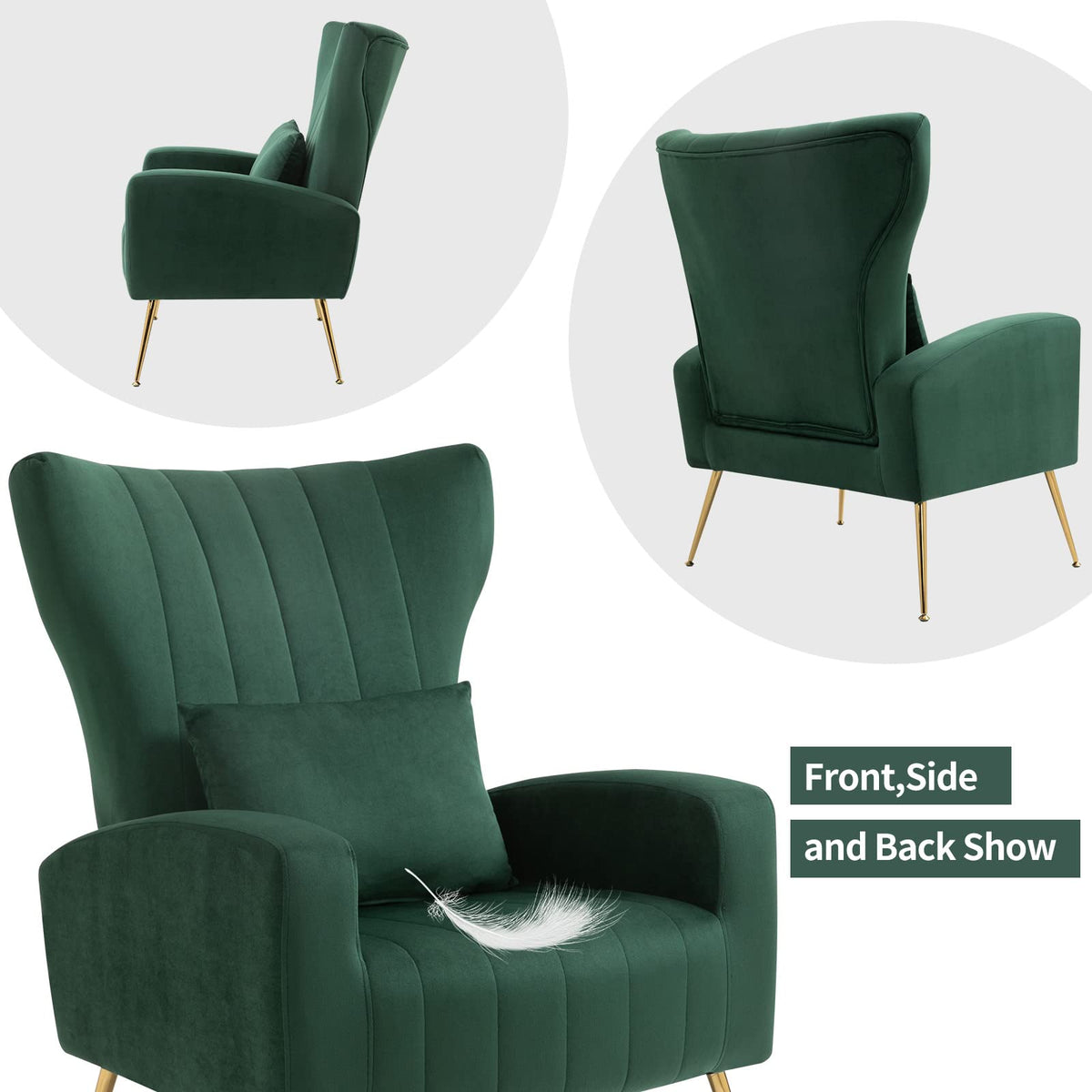 Green Velvet Accent Chairs Set of 2 with Lumbar Pillow T25486
