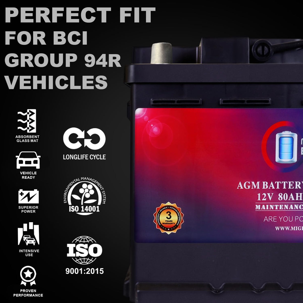 12V 80AH 850 CCA Replacement Battery W898881