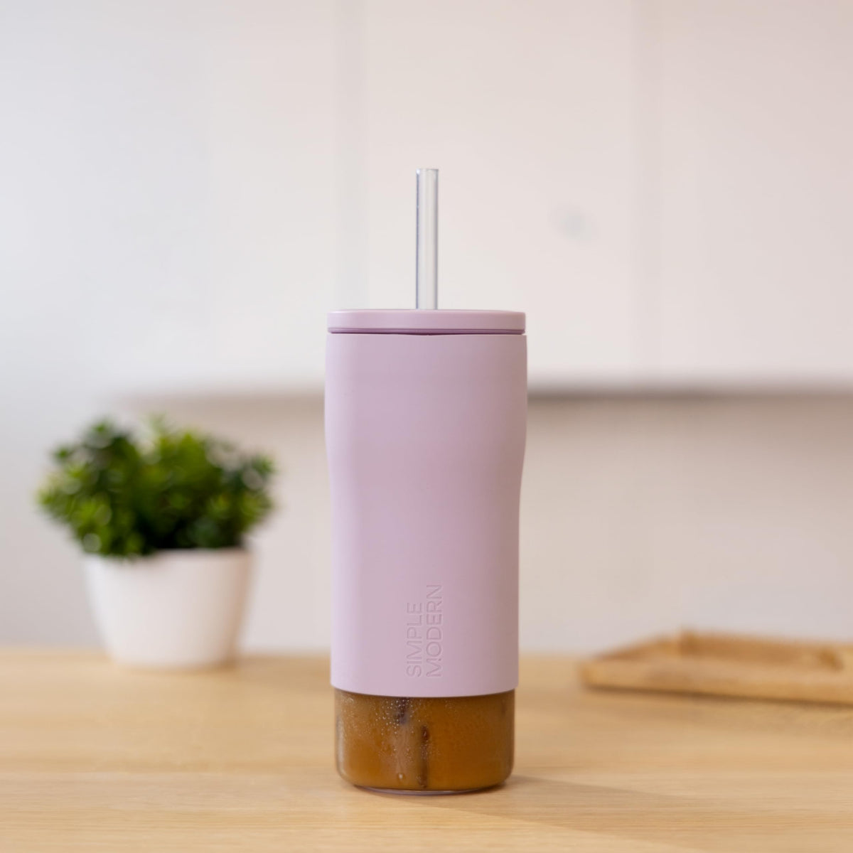 Glass Iced Coffee Cup with Straw Lid 20oz Beige B695
