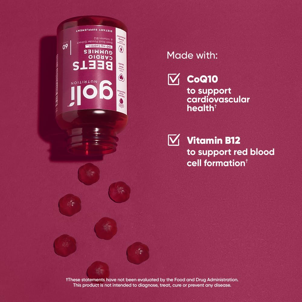 Beets Cardio Gummy 60 Count CoQ10 Beet Root Extract Vegan Gluten-Free Y657