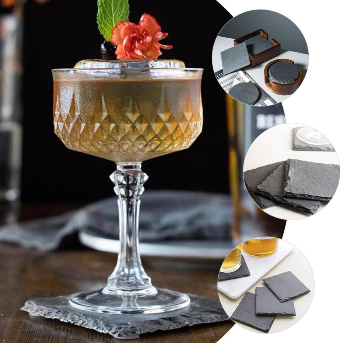 12pcs Natural Stone Coasters with Non Slip Bottom L776159