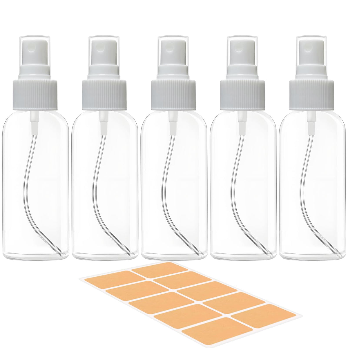 5 Pack 3.4 oz Clear Plastic Travel Spray Bottles with Labels Z9718