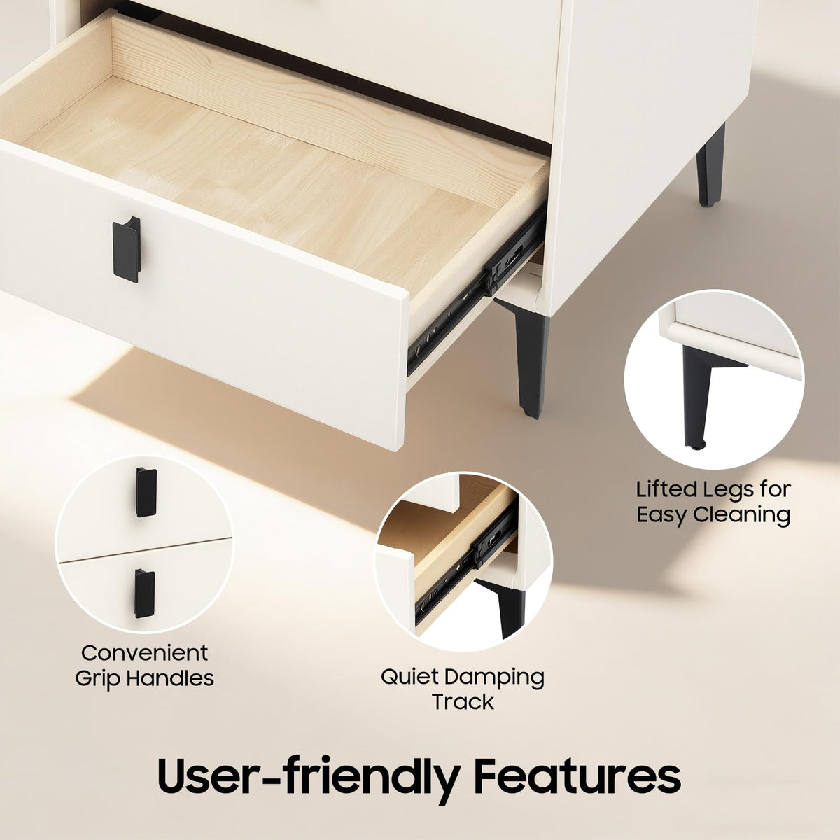 LED Nightstand with Charging Station and Drawers N723