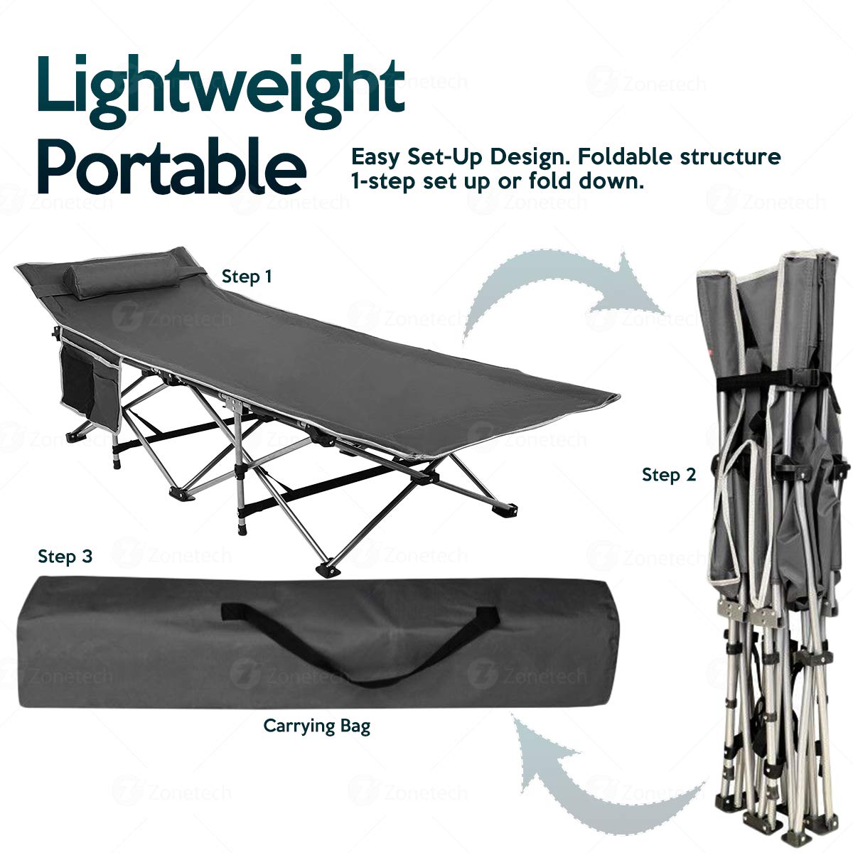 Folding Lightweight Portable Heavy Duty Travel Cot with Large Pocket B8400