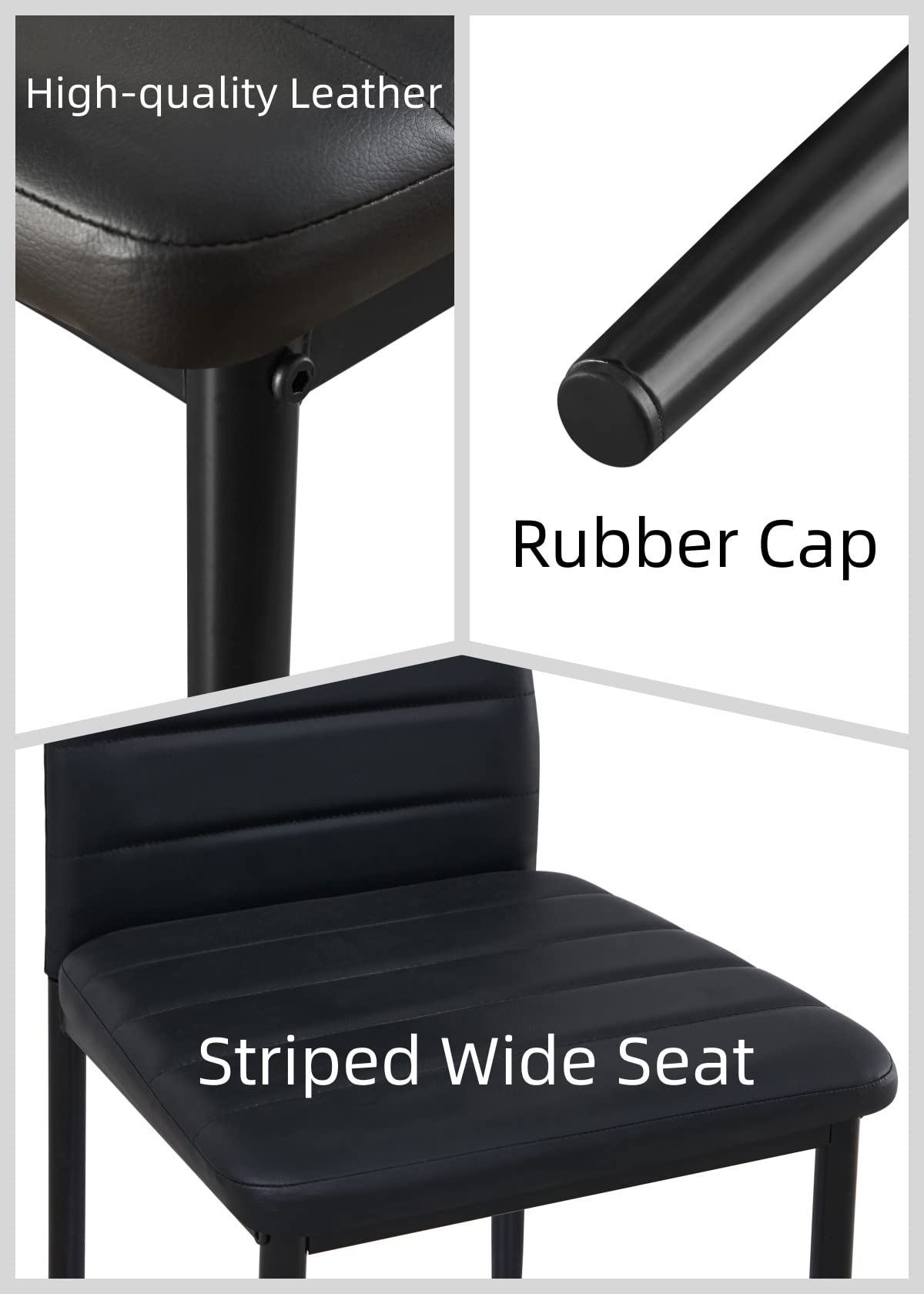Black PU Dining Chairs Set of 4 Metal Legs I830