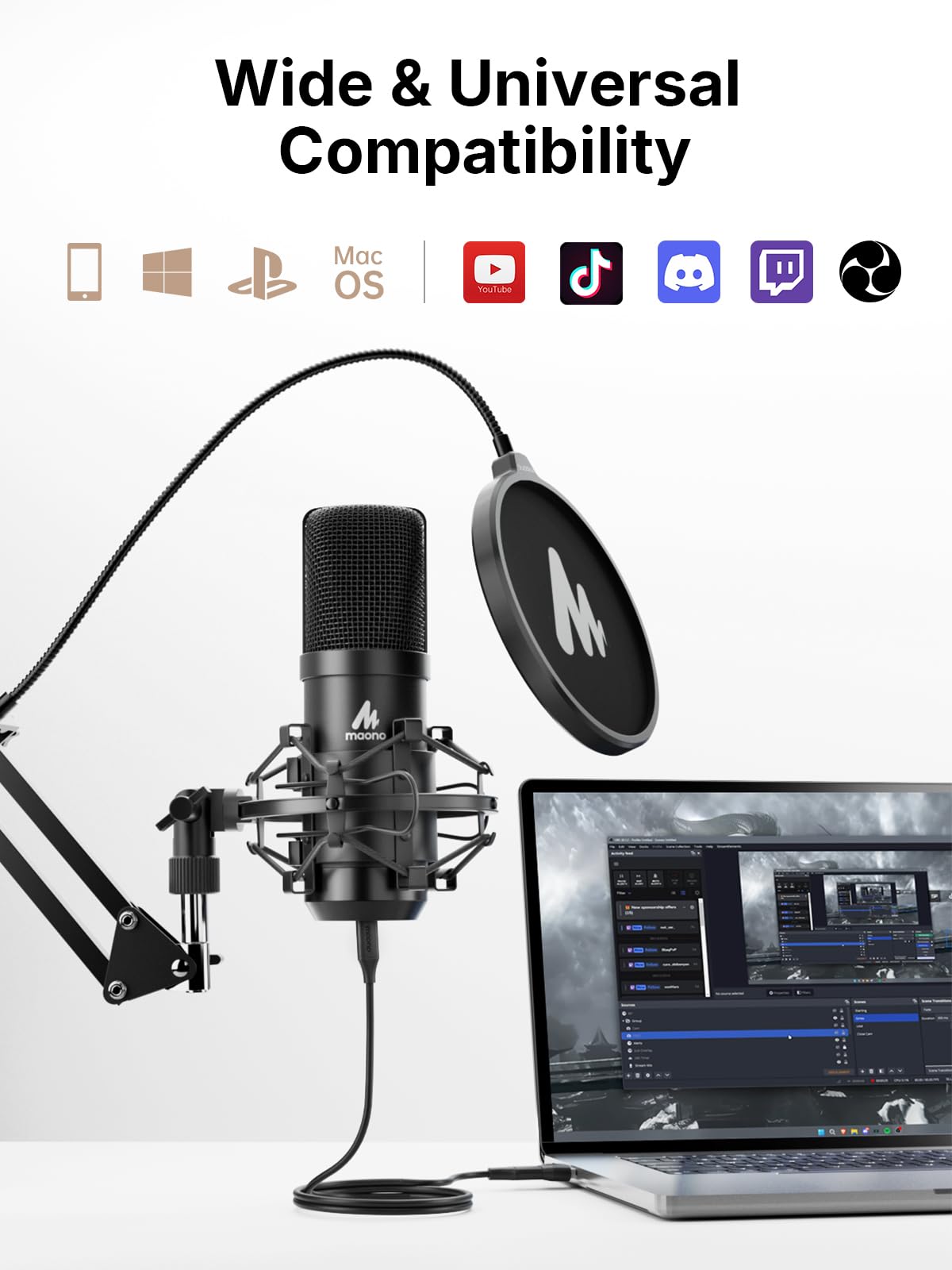 XLR/USB Condenser Microphone 192kHz/24Bit Cardioid Mic Kit F9719