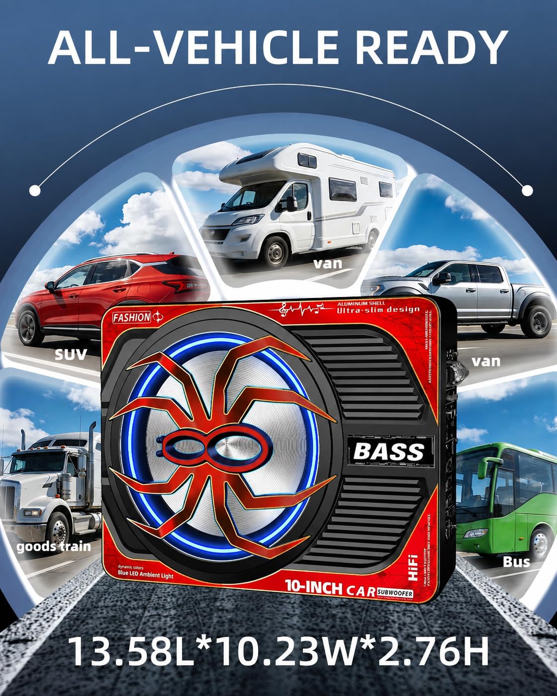 2000W 10 Inch Underseat Car Subwoofer and Amp Package Q1185