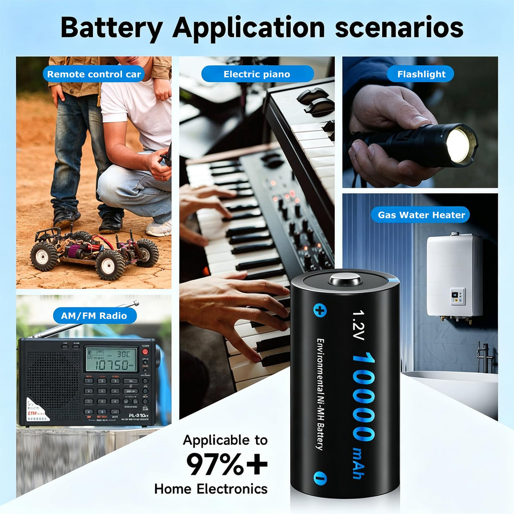 4 Pack Rechargeable D Batteries 10000mAh H785