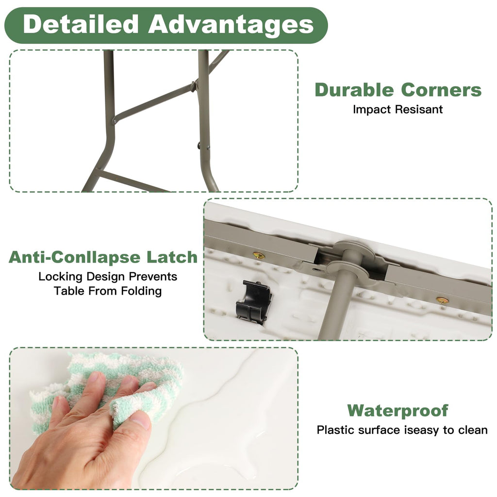 6FT Folding Plastic Utility Table with Carrying Handle, White G8252
