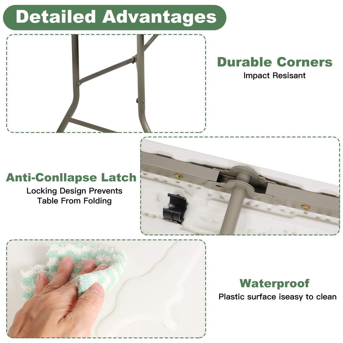 6FT Folding Plastic Utility Table with Carrying Handle, White G8252