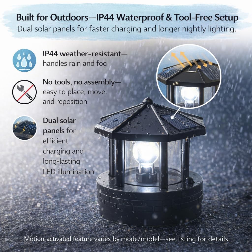 Solar Lighthouse Lamp with Rotating Beacon IP44 Waterproof LED Light G857514