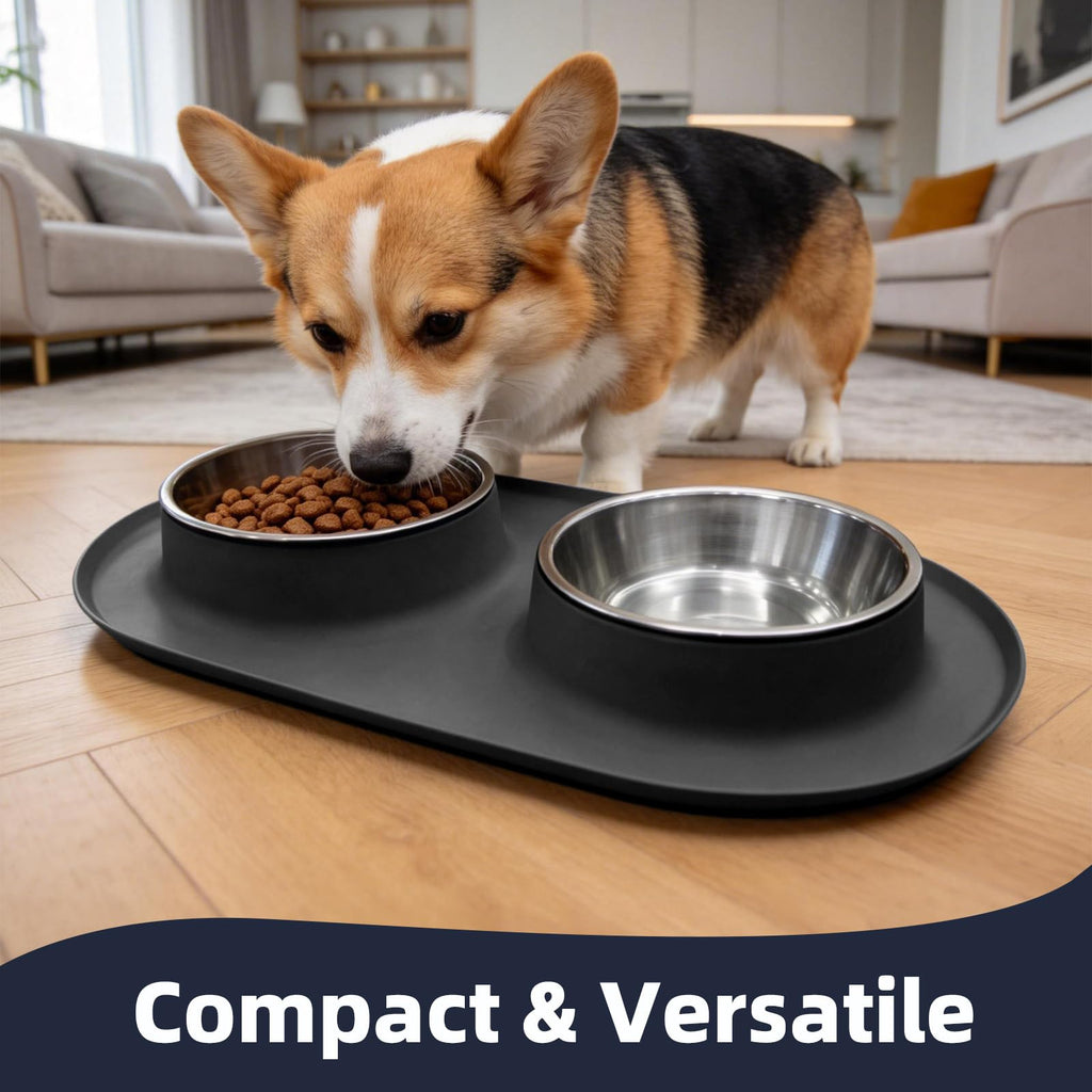 Stainless Steel Cat Food Bowls with Non-Slip Mat, 1.5 Cups Each U140