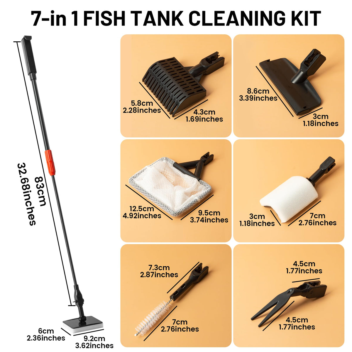 Aquarium Glass Cleaner, 7 in 1 Algae Remover W63135