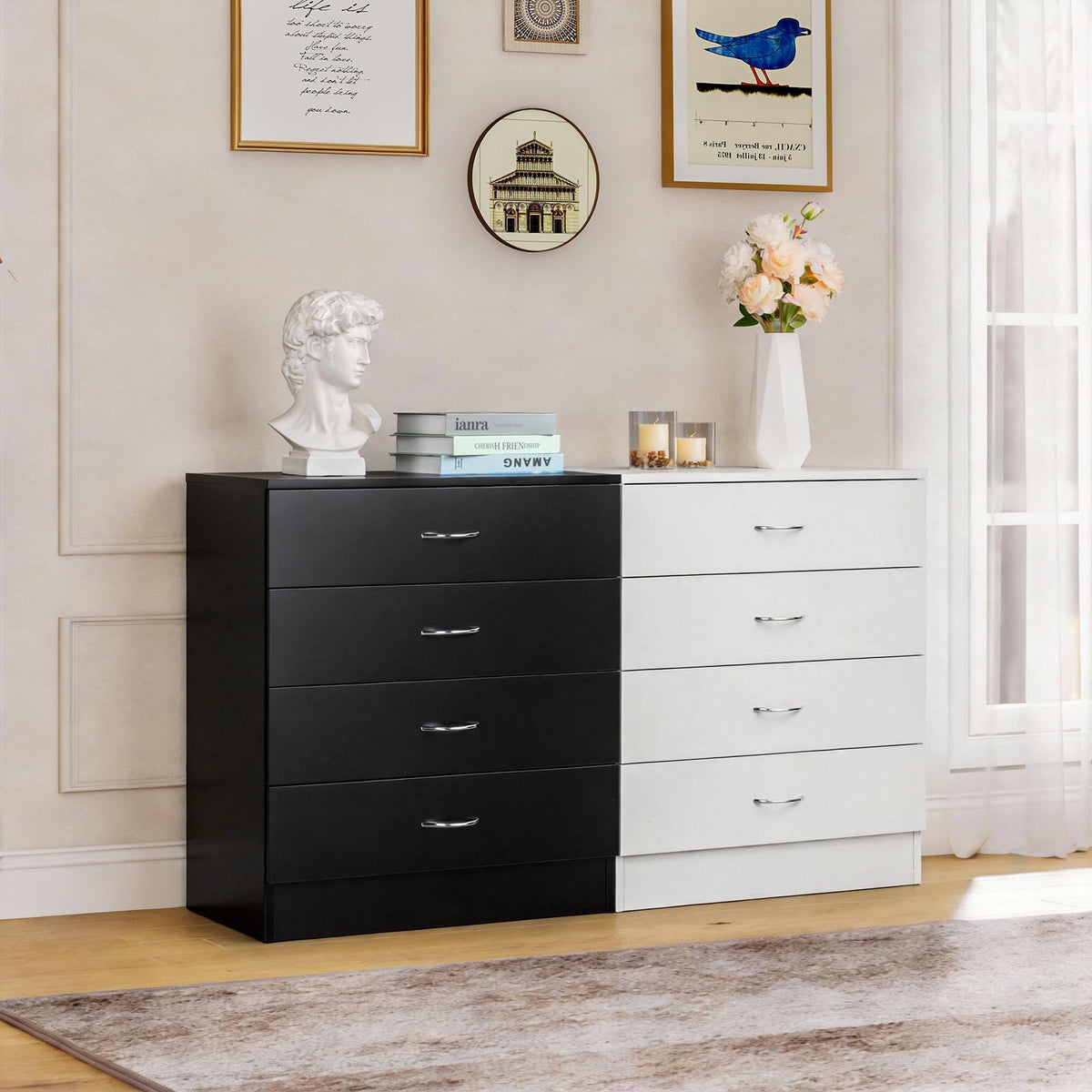 Black 4 Drawer Nightstand E363