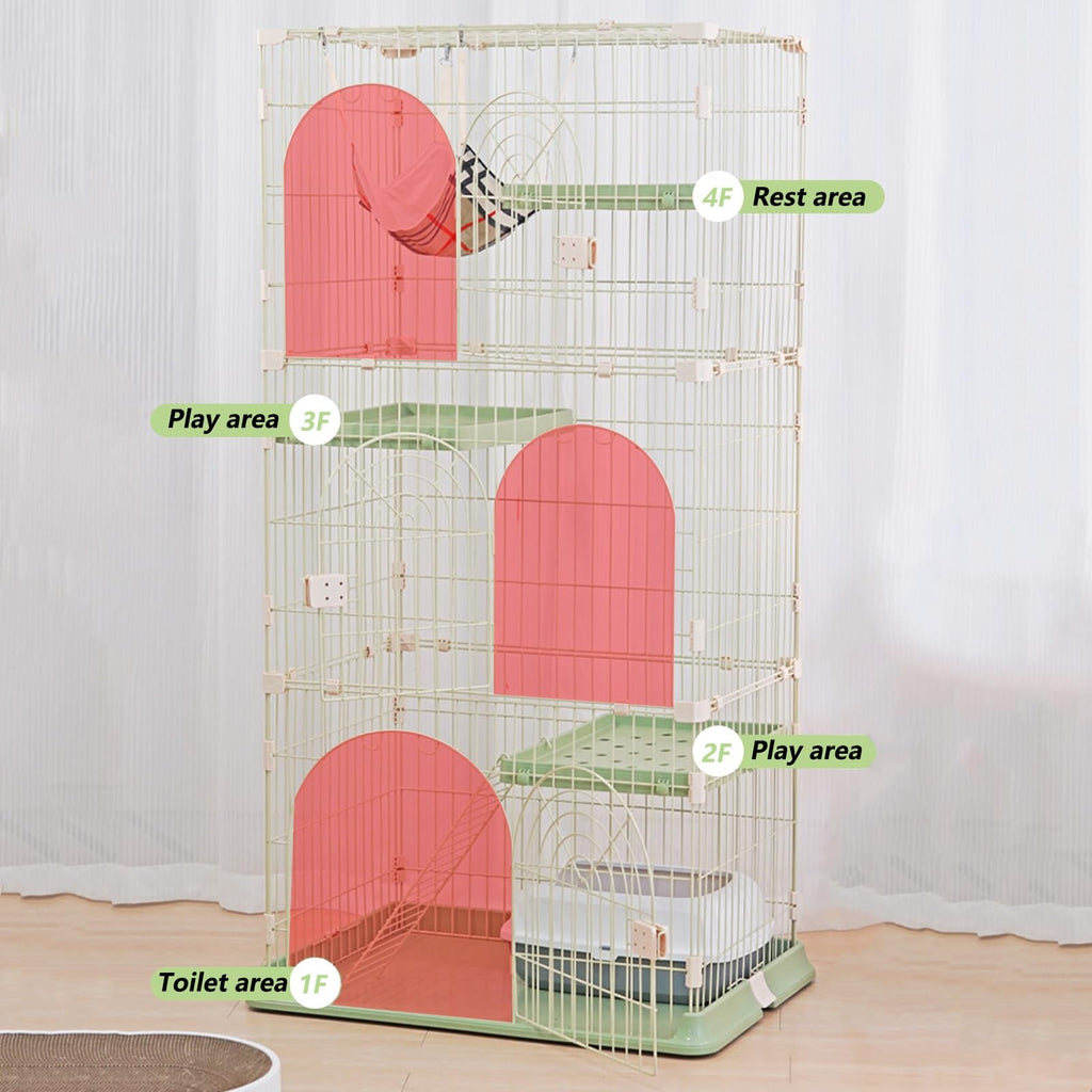 3/4-Tier Wire Cat Cage Playpen Kennel with Hammock I828