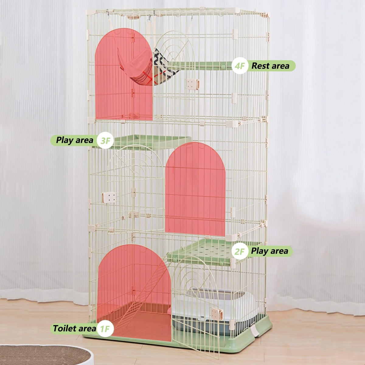3/4-Tier Wire Cat Cage Playpen Kennel with Hammock I828