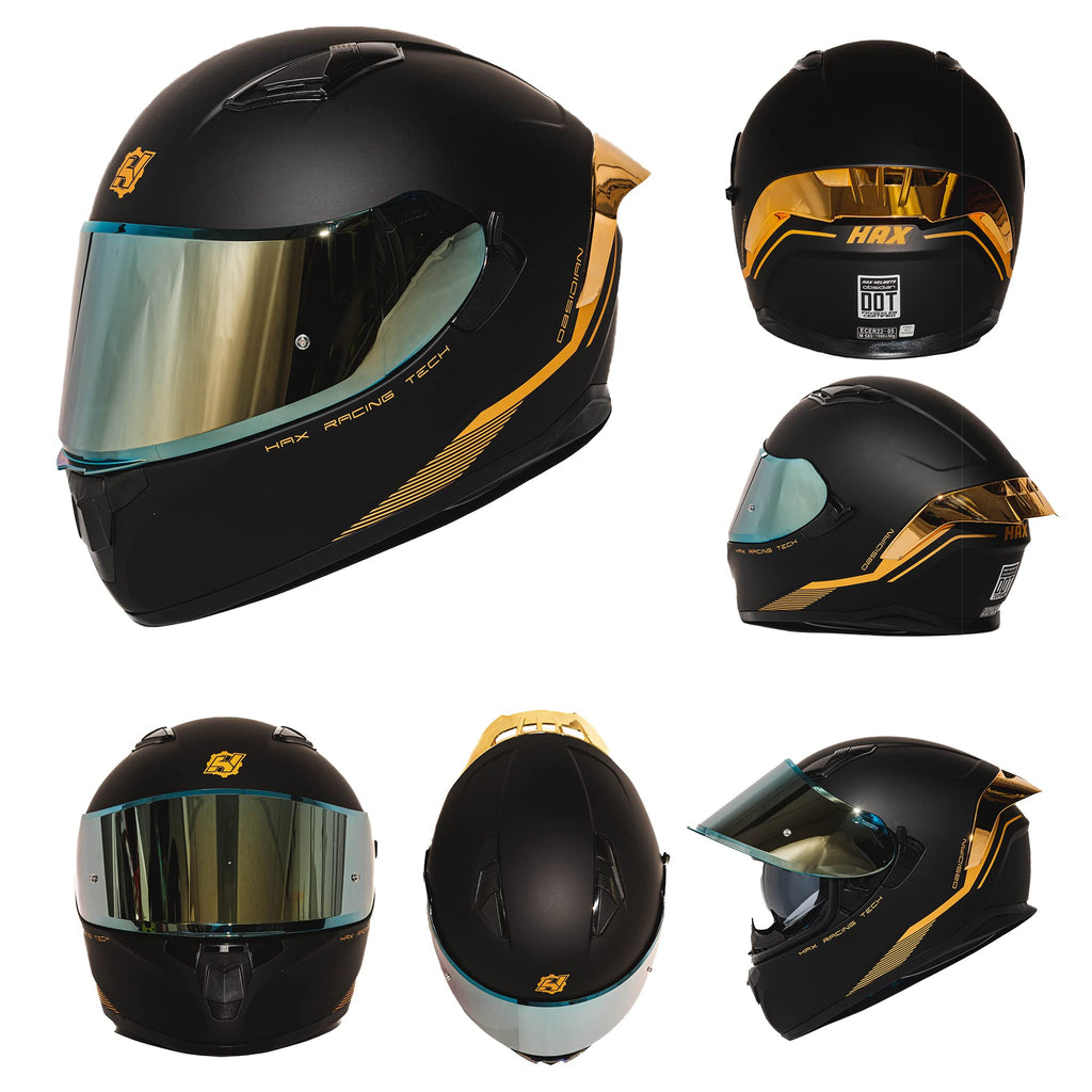 Full Face Dual Visor Adult Motorcycle Helmet Matte Black Gold J52860