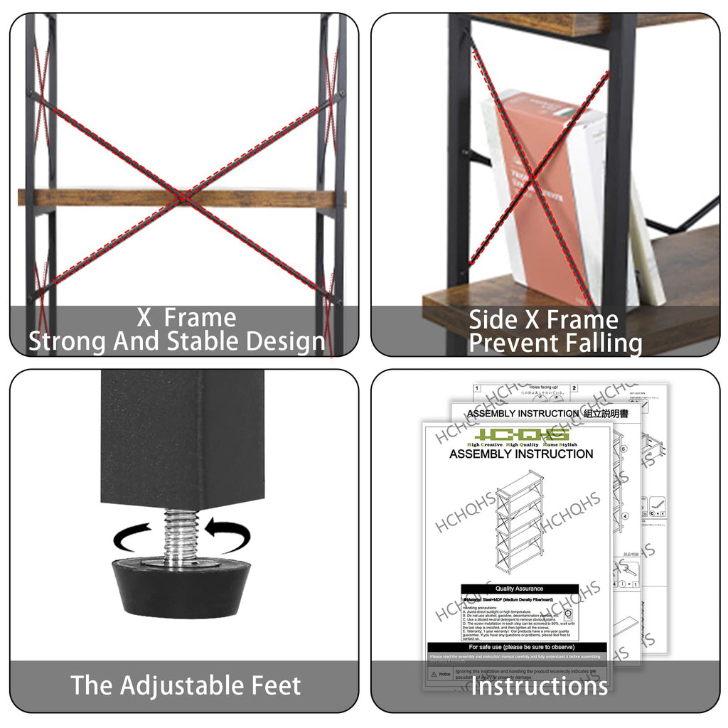 5-Tier Industrial Bookshelf with Metal Frame K229