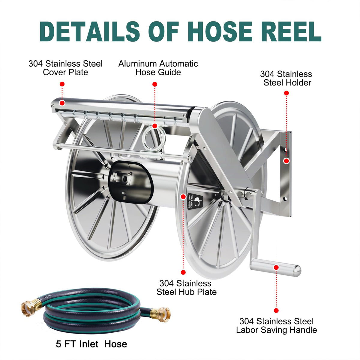Stainless Steel Wall Mount Garden Hose Reel K29076
