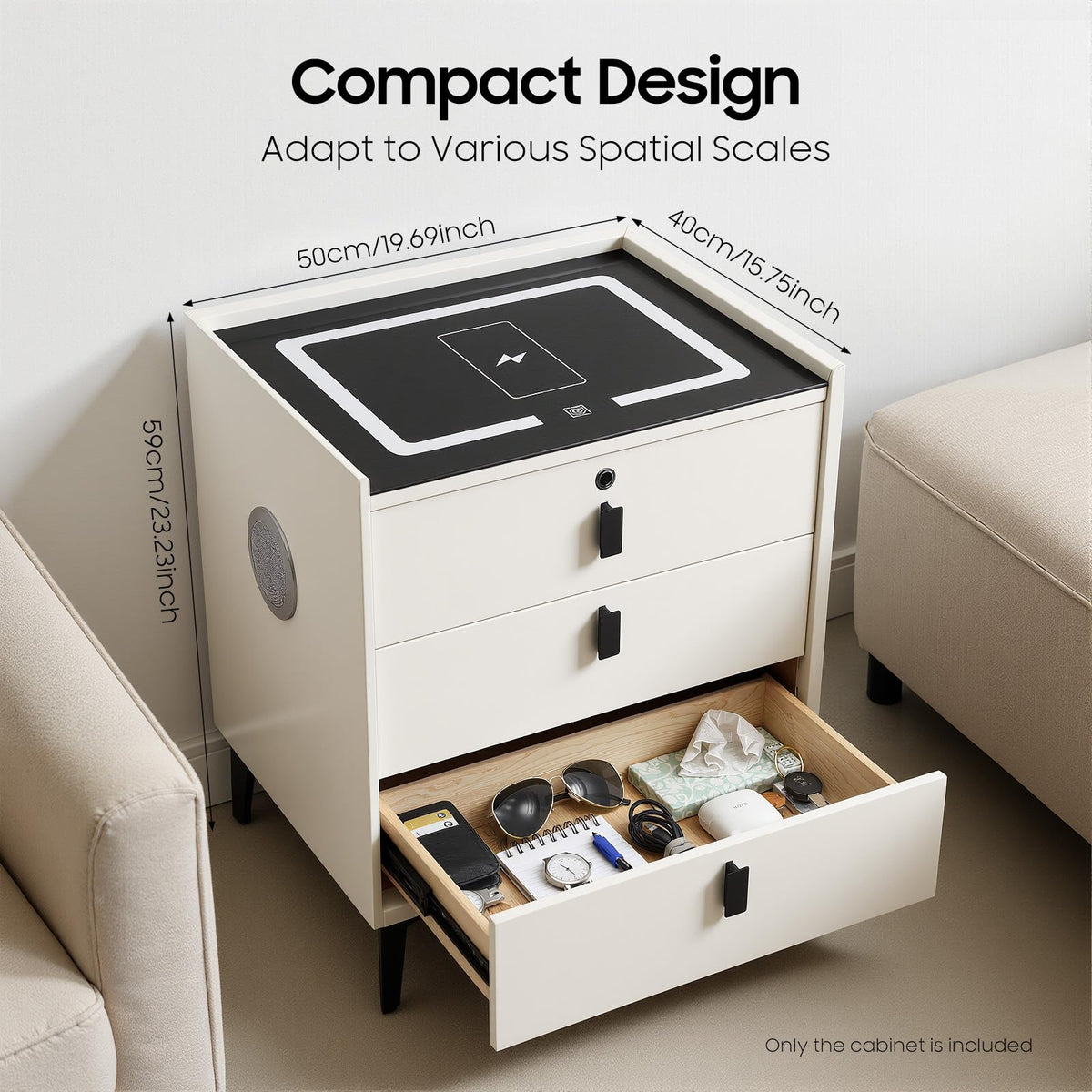 LED Nightstand with Charging Station and Drawers N723